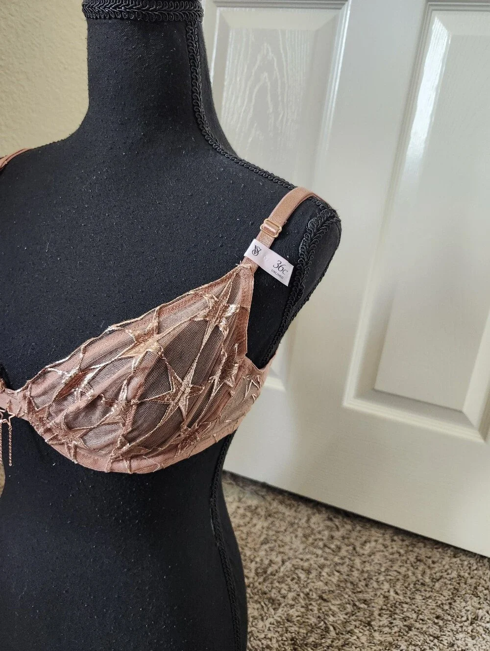 Victoria's Secret Very Sexy Demi Rose Gold Star Mesh Lowcut Bra 36C